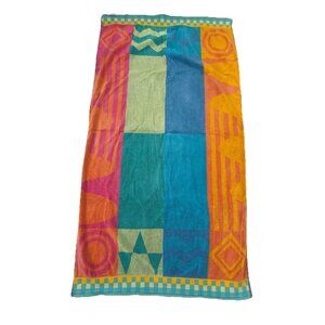 Vtg Royal Terry Beach Towel 32x61 Colorful Multicolor Geometric Cotton - Read